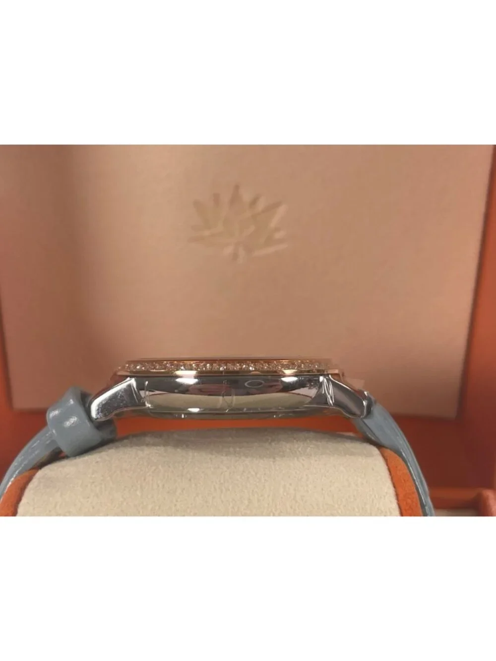 Golden Maple Ladies Watch Light Blue Leather Strap Rose Gold Bezel Swiss NEW